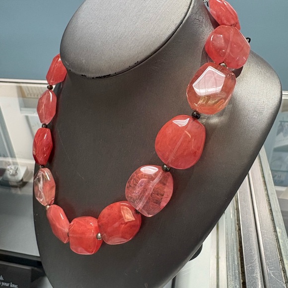 Chunky Cherry Quartz Necklace w/ 925 Silver Beads and Clasp - Picture 4 of 4